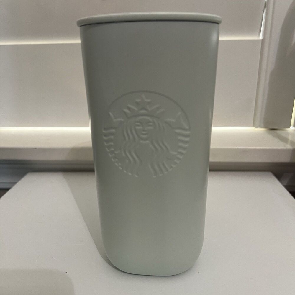 Starbucks Recycled Stainless Steel Mint Hot Cup Tumbler NEW Triangle 6”x3” 12oz